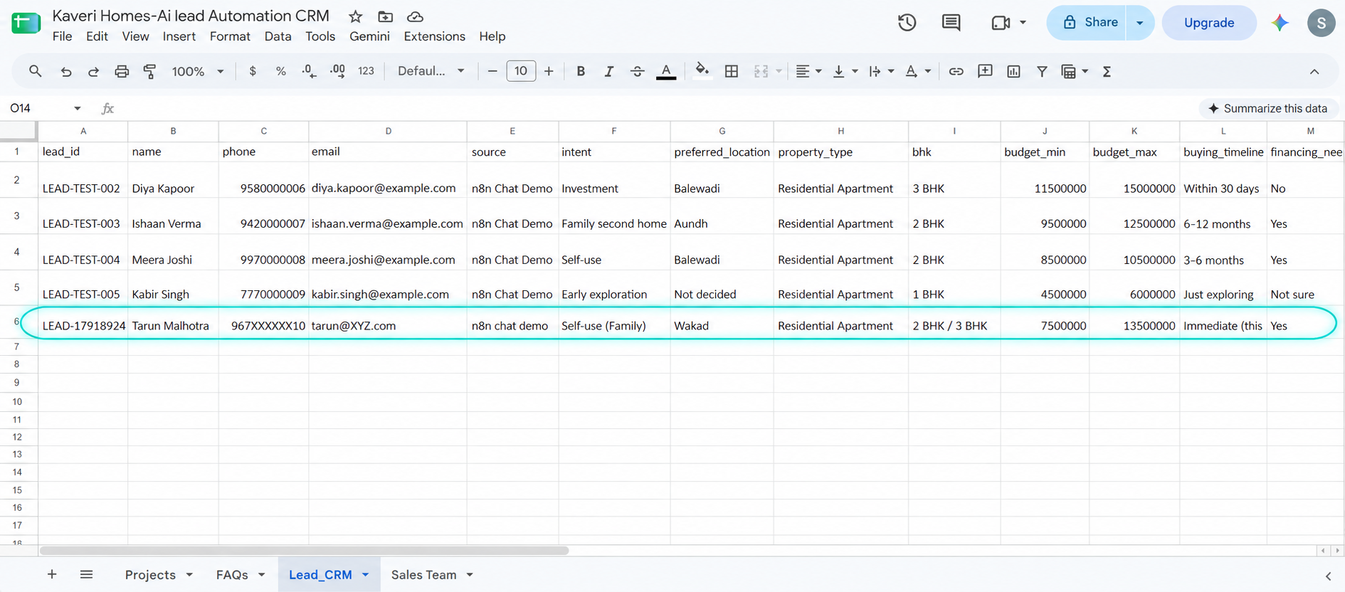 Google Sheets CRM row highlight